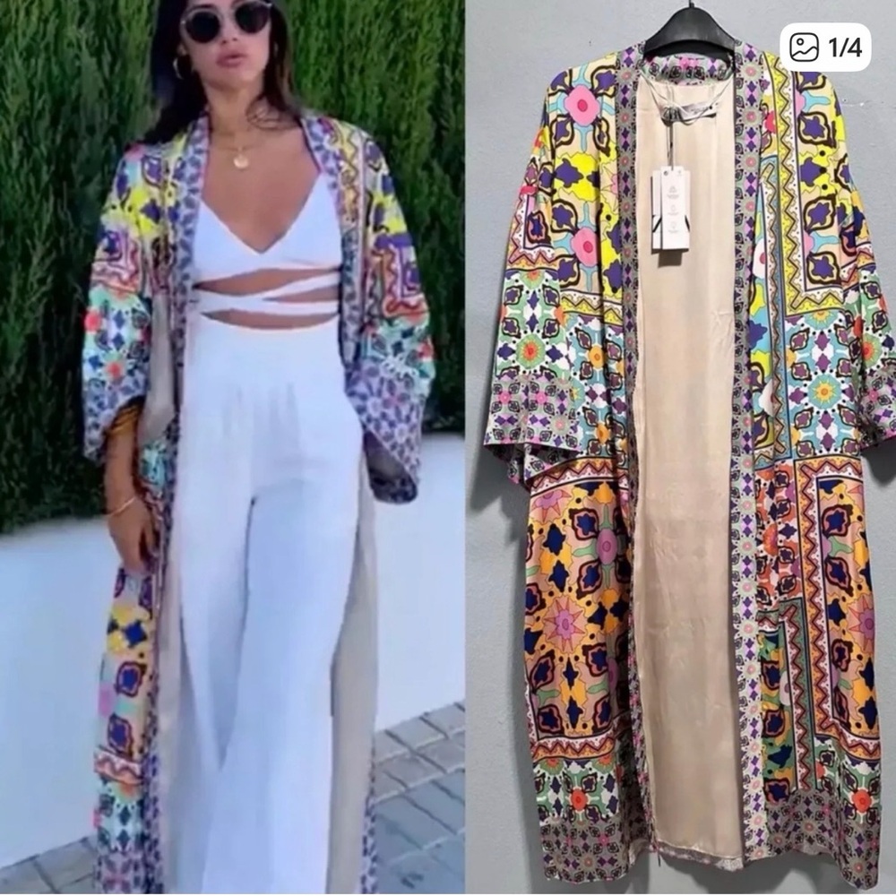 Zara Multicolor Satin Kimono NWT